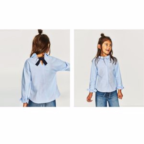 Zara girls blue blouse with back bow - Picture 8 of 16